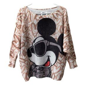 Free for‎ Humanity Top Women OS Colorful Mickey Mouse Paris Made Knit Sweater